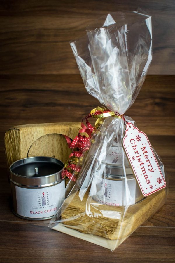 Scented Candle & Oak Coaster Christmas Gift Set