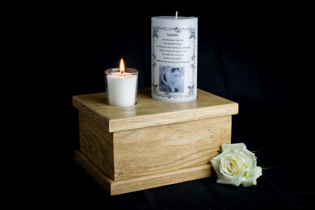 Solid Oak Casket with Personalised Remembrance Candle (Small)