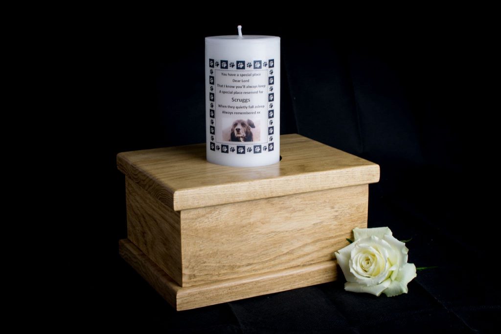 Solid Oak Casket with Personalised Remembrance Candle (Small)